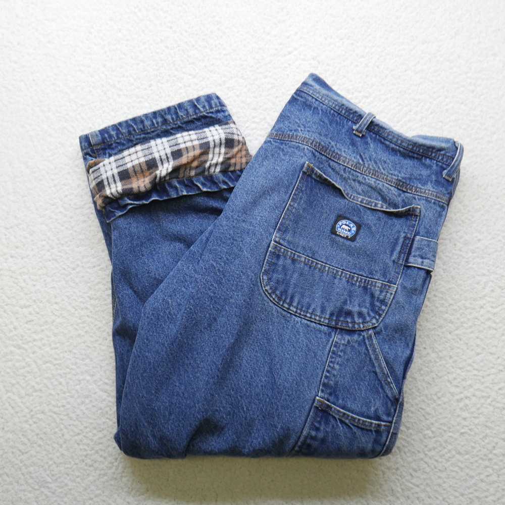 Polar King Jeans Mens 42x30 Flannel Lined Blue Denim Relaxed Fit Workwear